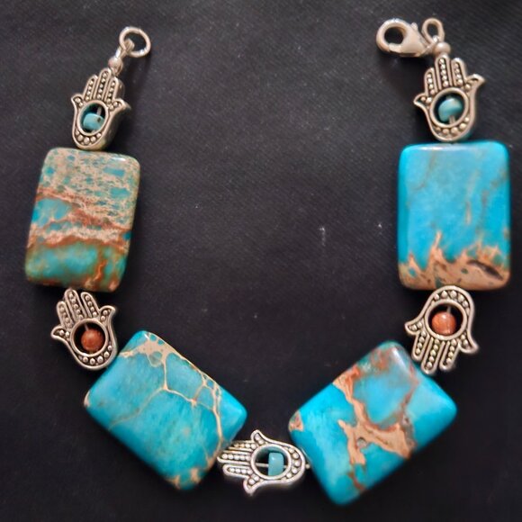 Hand Crafted Jewelry - Handcrafted Artisan Semi-precious Imperial Jasper Gemstone Bracelet